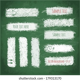 Set of hand-drawn doodle chalk banners on blackboard. Vector illustration. 
