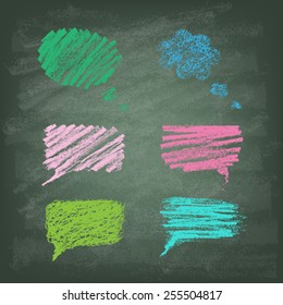 Set of hand-drawn doodle chalk banners on blackboard. Talking bubble . Vector illustration.