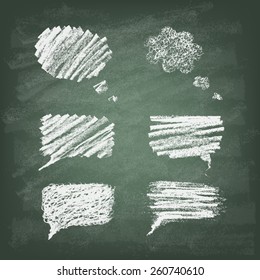 Set of hand-drawn doodle chalk banners on blackboard. Talking bubble . Vector illustration.