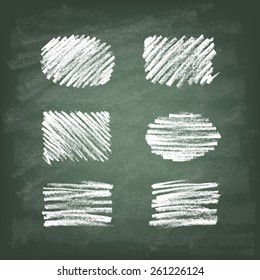 Set of hand-drawn doodle chalk banners on the green blackboard. Vector illustration.
