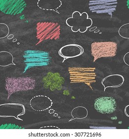Set of hand-drawn doodle chalk banners on the blackboard. Talking bubble. Seamless pattern. Vector illustration.