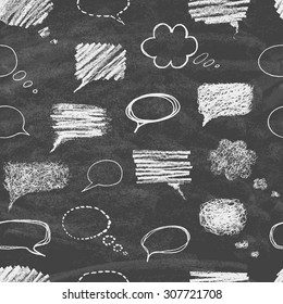 Set of hand-drawn doodle chalk banners on the blackboard. Talking bubble.  Seamless pattern. Vector illustration.