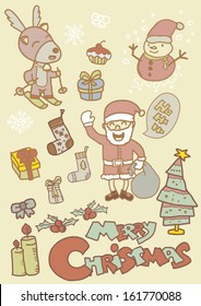 Set of hand-drawn doodle Christmas elements. Vector EPS 10.