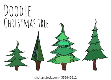 Set of hand-drawn doodle Christmas trees for your design