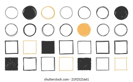 Conjunto de círculos y cuadrados de doodle dibujados a mano, ilustración de eps10