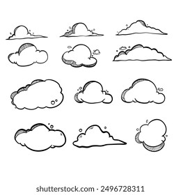 Set of handdrawn doodle cloud illustration style vector 