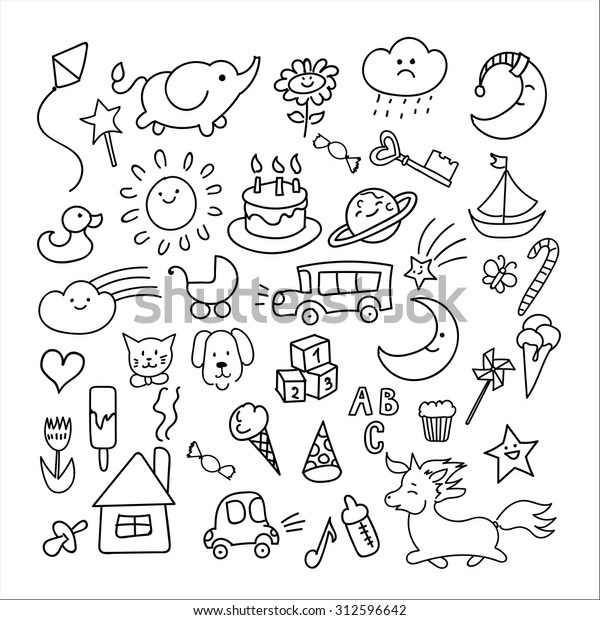 Set Handdrawn Doodle Elements Children Style Stock Vector (Royalty Free ...