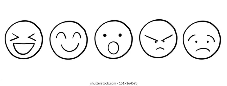 Set of handdrawn doodle Emoticons. Emoji social network reactions icon vector