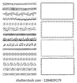 set of hand-drawn doodle frames. Sketch borders