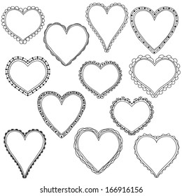 Set of hand-drawn doodle heart frames