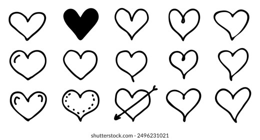 set of hand-drawn doodle heart vector illustration