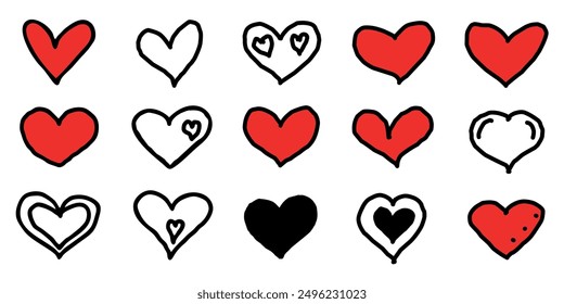 set of hand-drawn doodle heart vector illustration