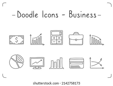 Set of handdrawn doodle icons - business, vector eps10 illustration