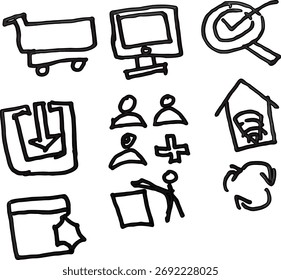 A set of hand-drawn doodle icons representing business, office, and organization themes. Ideal for creative presentations, websites, and infographic designs.