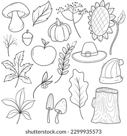 Set of hand-drawn doodle illustrations of autumn