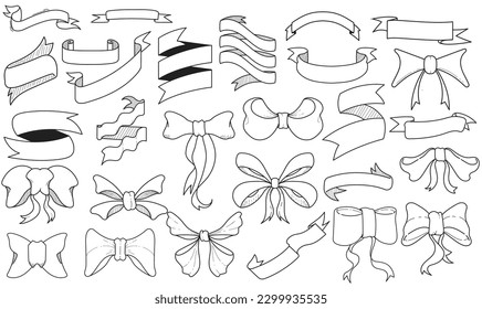 Set of hand-drawn doodle illustrations ribbon