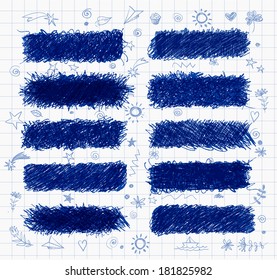 Set of hand-drawn doodle pen banners for your design. Vector illustration. 