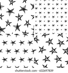 Set of hand-drawn doodle seamless patterns with stars.