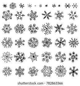 set hand-drawn doodle snowflakes