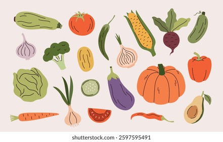 Set of hand-drawn doodle vegetables