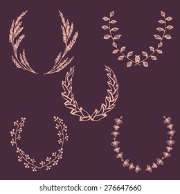 Set of  hand-drawn doodle wreaths. Vector illustration for your design.For Save the date, wedding, birthday and other invitations