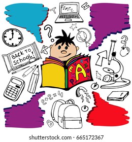 Set of hand-drawn doodles back to school. Speech bubble colorful set