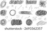 Set of hand-drawn doodles of a sketchy circle object. Tangled circular doodle. Hand drawn doodle vector illustration.