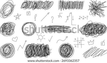 Set of hand-drawn doodles of a sketchy circle object. Tangled circular doodle. Hand drawn doodle vector illustration.