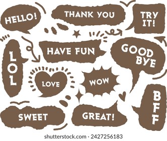 Set of hand-drawn doodles and speech bubbles. This set includes dialogue balloon, doodles, 　arrows,sparkle, stars.Talk clouds sketching.Talk speech text pop cute think set.Flat doodle style text box.