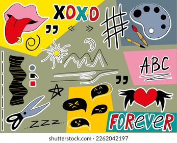 Ein Satz handgezeichneter Doodles.Abstrakte Formen sind Symbole, Zeichen. Moderne, moderne Illustration für Poster, Postkarte oder Hintergrund.
