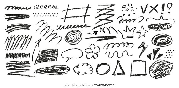 Set of hand-drawn drawings with a rough texture. Vector.