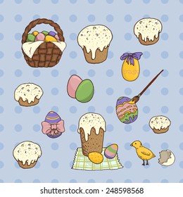 Set of hand-drawn easter elements.