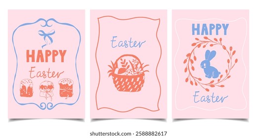 Set of hand-drawn Easter greeting cards