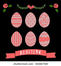 Set of hand-drawn Easter postcard print with hearts lettering letters red. Design elements. Doodle hand drawn style illustration for greeting card, t-shirts and bags print, scrapbooking