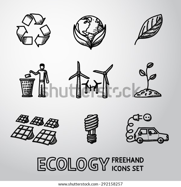 Set Handdrawn Ecology Icons Recycle Sign Stock Vector (royalty Free 