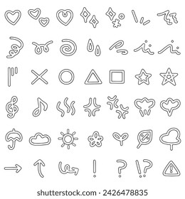 Set of hand-drawn effect icons, emotional and cartoon expressions