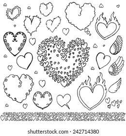 Set of hand-drawn elements - heart and wings.