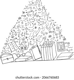  set of hand-drawn elements in the style of doodles for conceptual design. vector illustration isolated on a white background. Learning,Reading, book,glasses,briefcase
