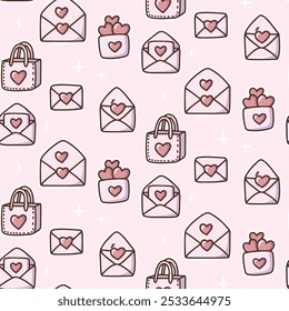 A set of hand-drawn elements, a Valentine's Day vector image. Gifts, hearts, envelopes, and other decorations. Cartoon style. Perfect for stickers and greeting cards