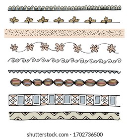 set of hand-drawn ethnic borders