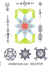 set of hand-drawn ethnic signs and symbols