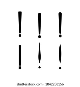 Establezca un punto de exclamación dibujado a mano. Icono de signo de atención. Símbolo de advertencia de peligro del vector.