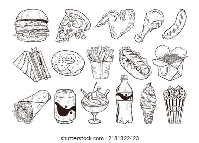 Handgezeichnete Illustration zum schnellen Essen