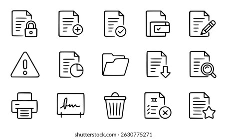 Conjunto de ilustrações de ícone de arquivo e documento desenhadas à mão