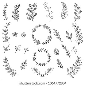 Hand Draw Flower Elements Set Can Stock Vector (Royalty Free) 293636483