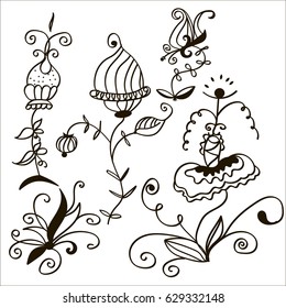 Set of hand-drawn flowers by hand