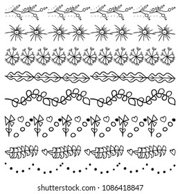 Set of hand-drawn flowers. Twirls. The black. For your design.