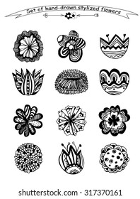 A set of hand-drawn flowers. Your can make with them any frame, background, pattern, invitation, card and more.