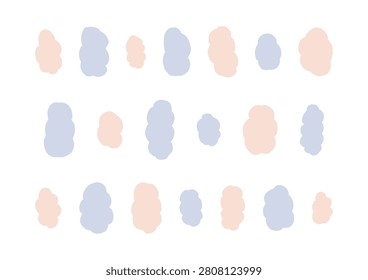 A set of hand-drawn, fluffy, vertically elongated cloud-like shapes. (blue and orange)