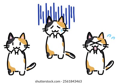 Set of hand-drawn full-body illustrations of cats